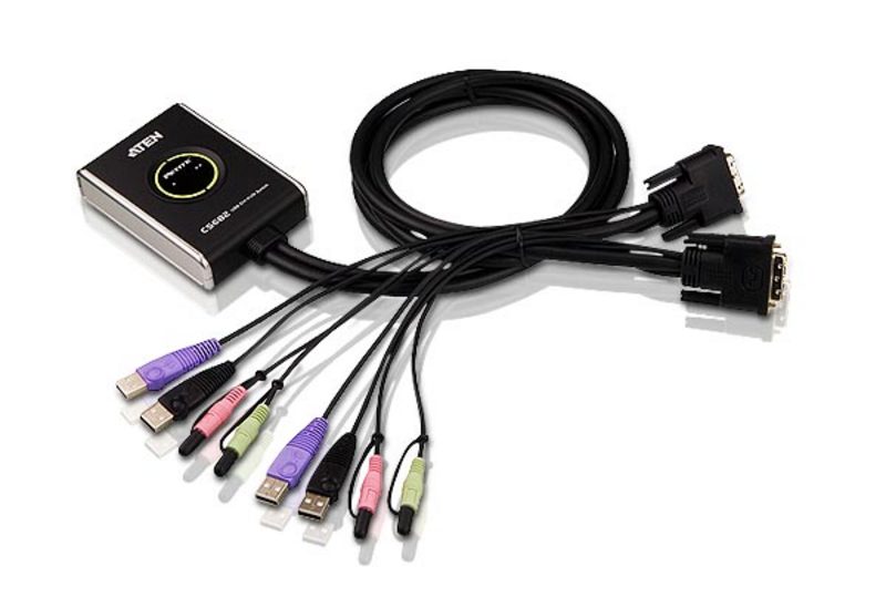 Aten Petite KVM | CS682 2-Port USB DVI KVM with audio 1.2m Cable and Remote Port Selector