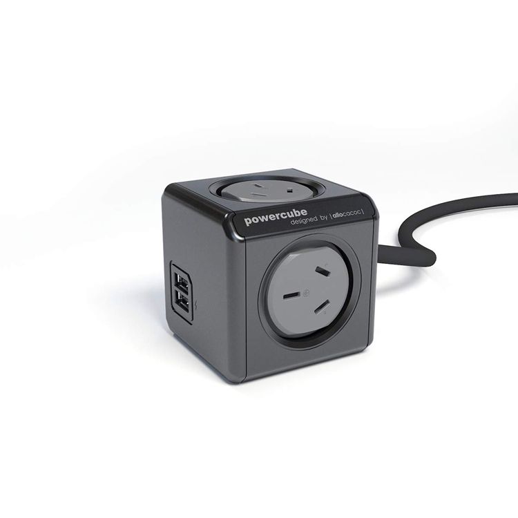 PowerCube 4 Power Outlet and 2 USB Ports 1.5m. Black