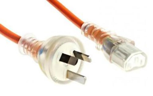 1m Medical IEC C13 to 3-Pin Main Power Cord: Orange