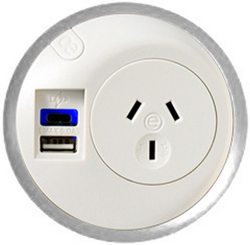 OE Elsafe PixelTUF 1x GPO and Twin USB A+C White/Silver