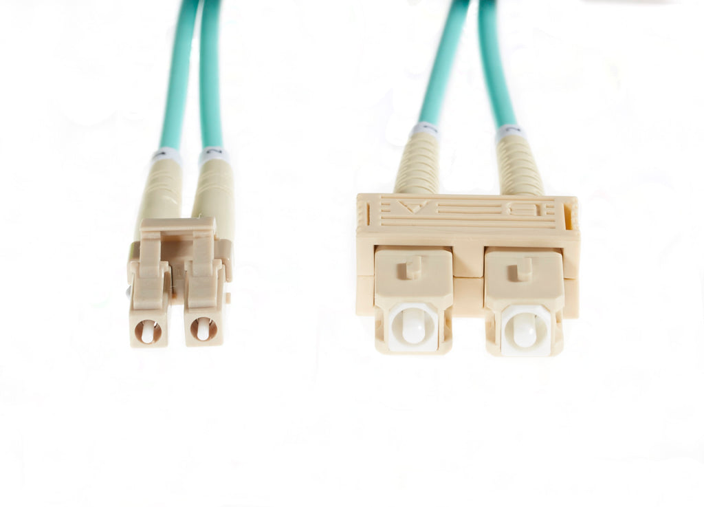 15m LC-SC OM3 Multimode Fibre Optic Cable: Aqua