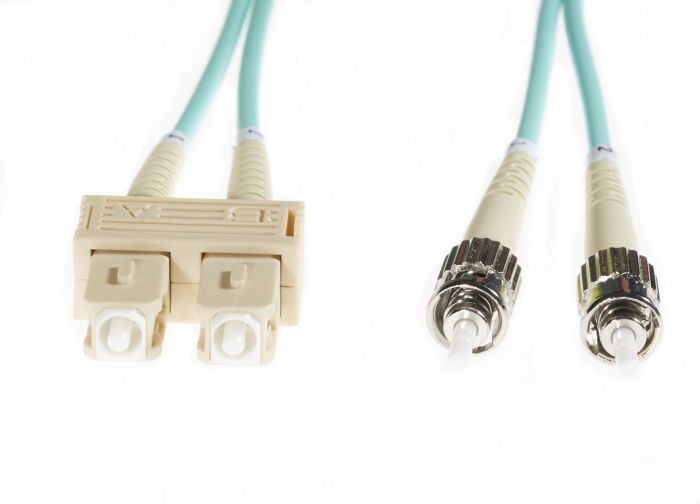 10m SC-ST OM4 Multimode Fibre Optic Cable: Aqua