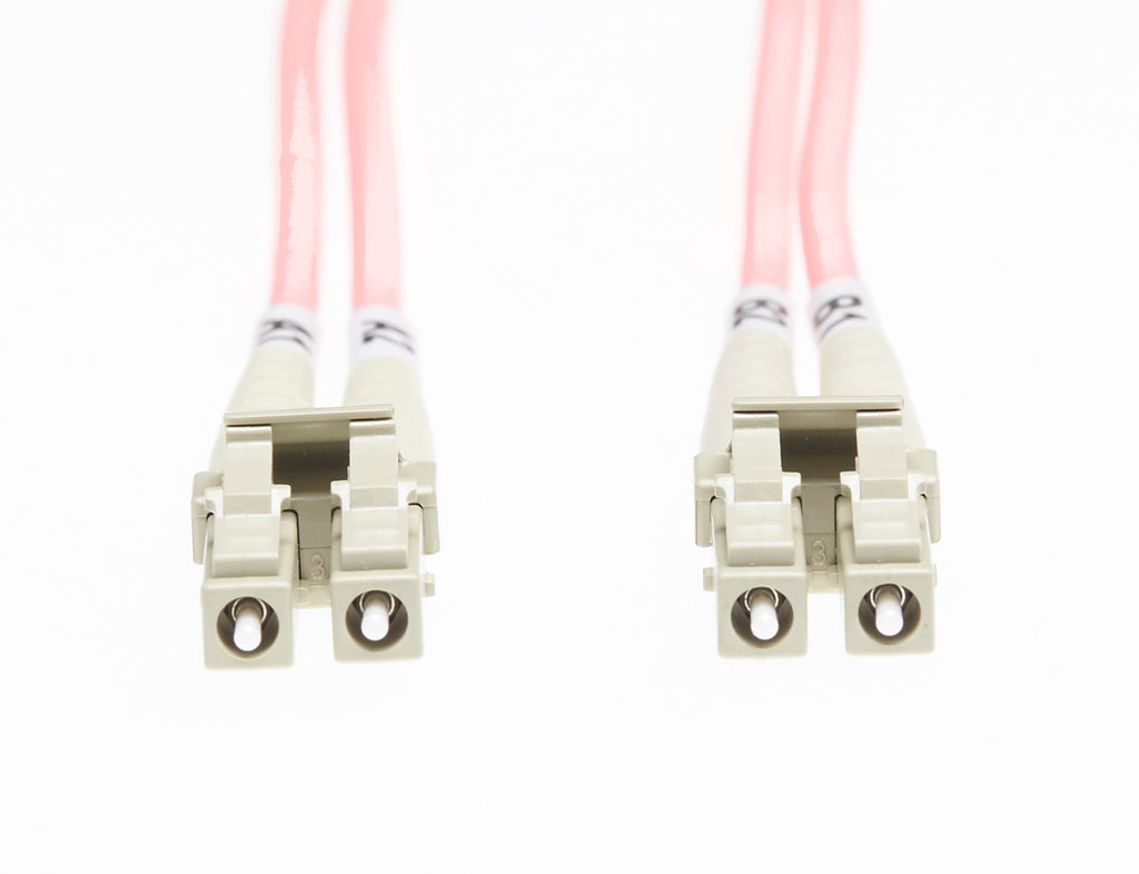 0.5m LC-LC OM1 Multimode Fibre Optic Cable: Salmon Pink