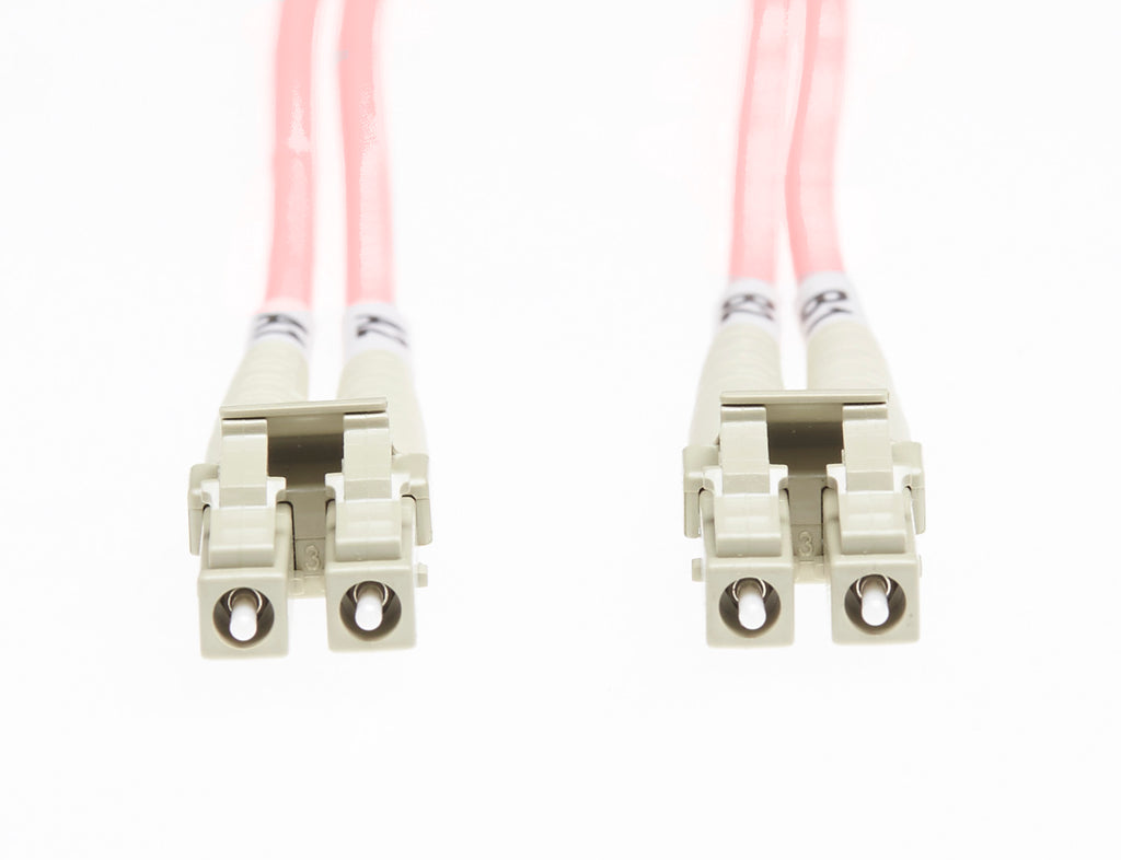 5m LC-LC OM4 Multimode Fibre Optic Cable: Salmon Pink