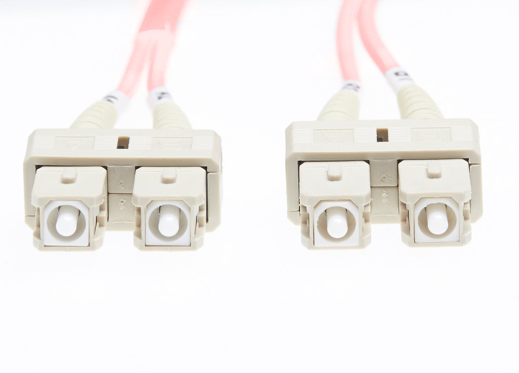 1m SC-SC OM4 Multimode Fibre Optic Cable: Salmon Pink - 2mm