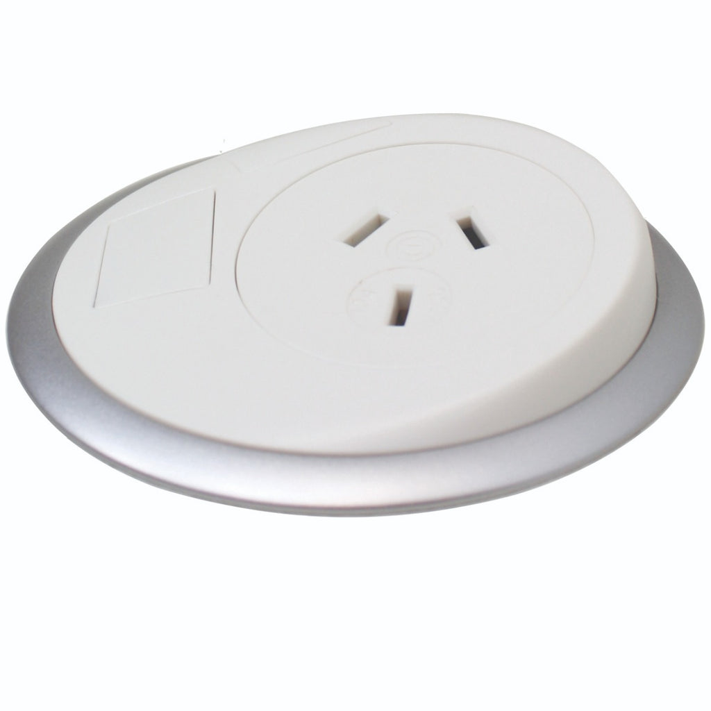 OE Elsafe: Pixel 1 x GPO / 1 x Data Coupler with 2000mm Lead with 10A Three Pin Plug - White/Silver