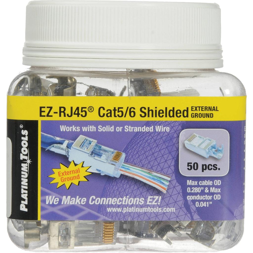 Platinum Tools 202022J EZ-RJ45Â® Shielded Cat5e/6 w/Ext Grd 50pc