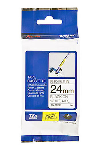 Brother TZEFX251 | 24mm BLACK on WHITE Flexible TZE Tape