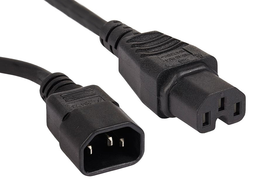 1m IEC C14 to C15 High Temperature Extension Cable | Black