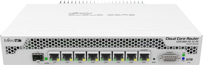 MikroTik CCR1009-7G-1C-PC 7x Gigabit Ethernet, 1x Combo port, 9 cores x 1GHz CPU, 1GB RAM, passive cooling, OS L6