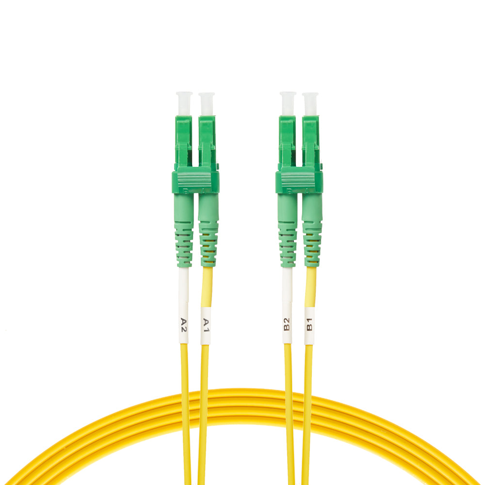 9.5m LC/APC-LC/APC OS1 / OS2 Singlemode Fibre Optic Duplex Patch Cable 2mm Oversleeving | Yellow | No Packaging