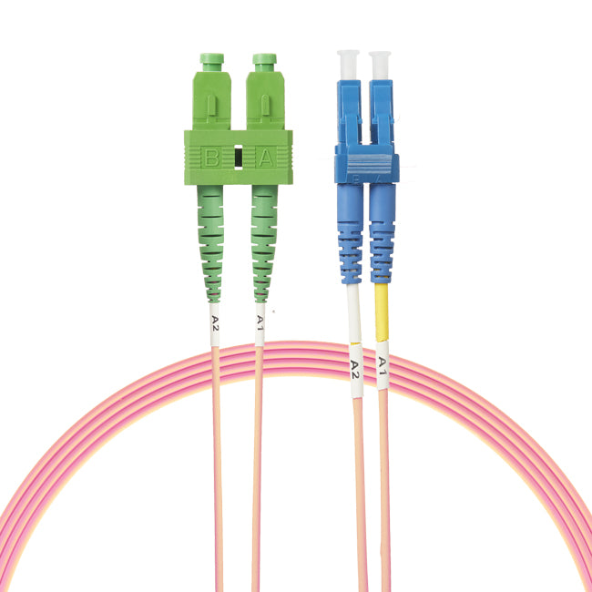 4m LC-SC/APC OS1 / OS2 Singlemode Fibre Optic Duplex Cable. Salmon Pink
