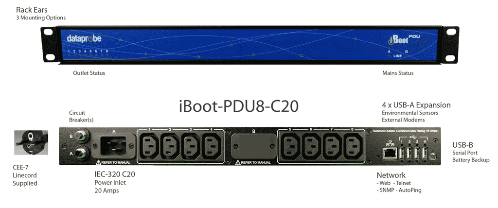 iBoot-PDU8-C20 - Metered Web-Based Power Distribution Unit (PDU)