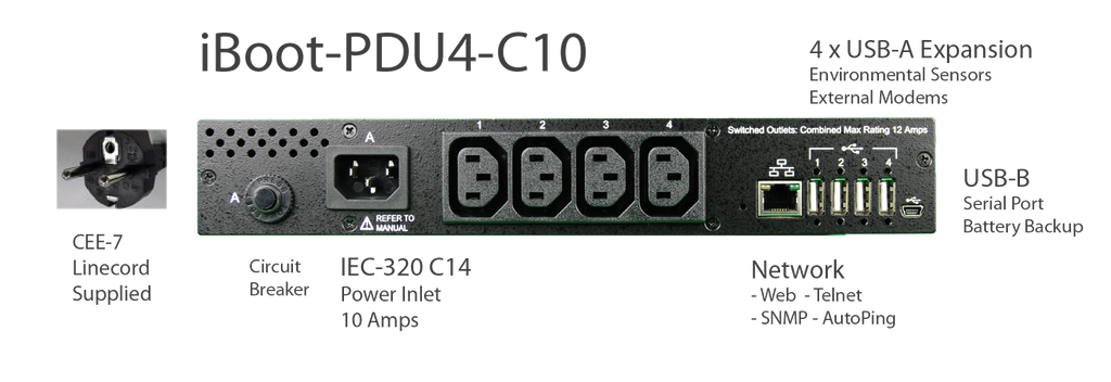 iBoot-PDU4A-C10 - Metered Web-Based Power Distribution Unit (PDU)
