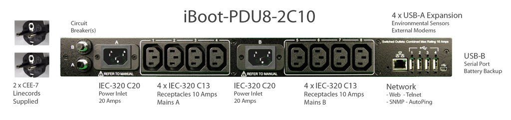 iBoot-PDU8-2C10 - Metered Web-Based Power Distribution Unit (PDU)