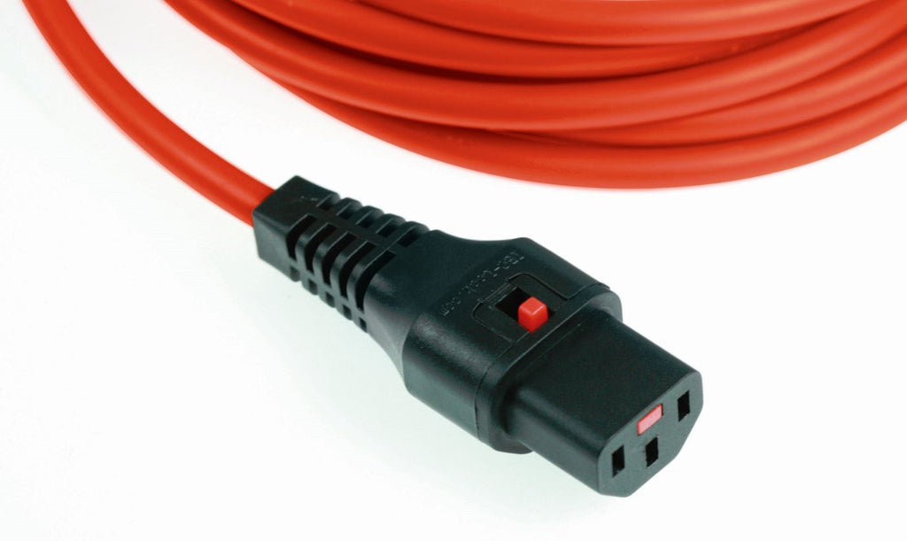 0.5m Lockable IEC C13 - IEC C14 Cable: Red