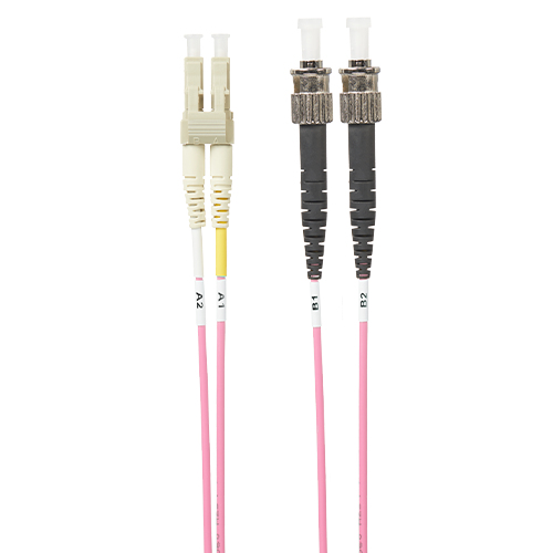 3m LC-ST OM4 Multimode Fibre Optic Cable: Salmon Pink