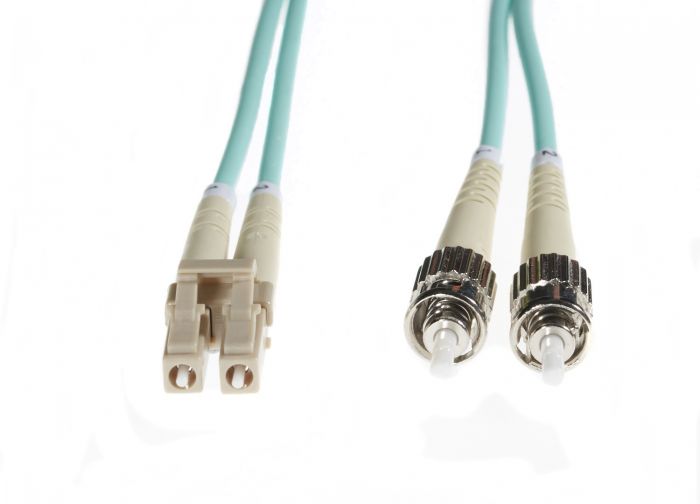3m LC-ST OM4 Multimode Backwards compatible with OM3 Fibre Optic Duplex LSZH Patch Lead : 2mm Oversleeving | AQUA