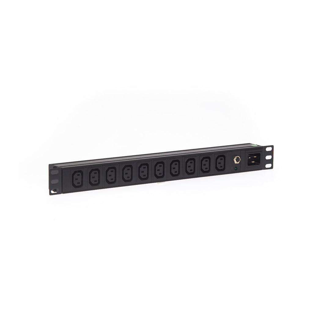 1RU 10 Way C13 10A Outlet Horizontal PDU Rack Mount Power Rail with C19 Inlet