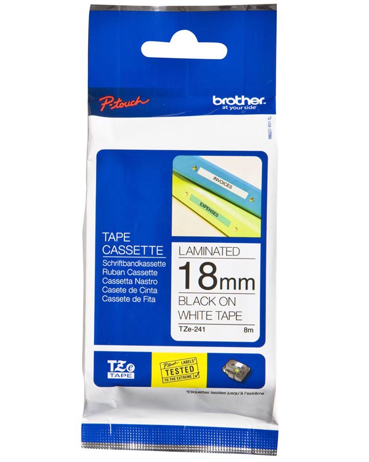 Brother Strong Adhesive TZe Tape - Black on White - 18mm